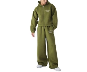 Conjunto Deportivo Personalizado de Sudadera con Capucha de Forro Polar y Algodón con Cierre y Pantalones Deportivos para Hombre - Product Image 1