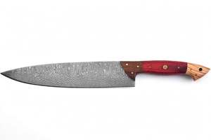 Couteau de chef artisanal en acier au carbone avec manche en bois segmenté, qualité DIY, personnalisable OEM, lame Drop Point, longueur totale 13 pouces - Product Image 3