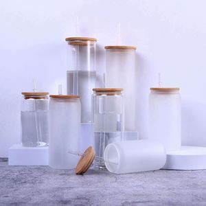 In Stock Cup 16Oz 25Oz Clear Frosted Ombre Bottle Sublimation Blanks Mason Jar Glass Tumbler With Straws Lid - Product Image 1