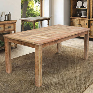 Table à manger rectangulaire multifonctionnelle réglable en bois de manguier massif antique, faite à la main, style farmhouse - Product Image 1