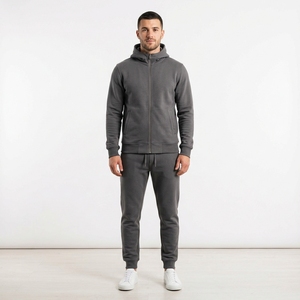 Conjunto Deportivo para Hombre, Color Gris Oscuro, Manga Larga, Media Cremallera, Corte Regular, Color Sólido, Transpirable, Poliéster y Elastano, Estilo Casual para Correr - Product Image 3