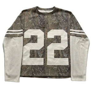 Custom <b>Long</b> <b>Sleeve</b> Double Layered Camo Printed <b>Tshirt</b> Distressed Embroidery Oversized Double <b>Sleeve</b> Sun Faded Jungle Print Shir - Product Image 1