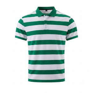 Camisetas polo de punto personalizadas blancas para hombre, de verano, con rayas verdes, manga corta, transpirables, de secado rápido, para golf, atléticas, de estilo casual. - Product Image 1
