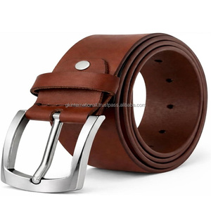 Ceinture en cuir véritable pour homme, style rétro, grande taille, décontractée, avec boucle ardillon en alliage, en cuir de vachette pur, pour affaires et loisirs - Product Image 1