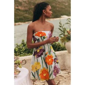 Robe Courte Bustier en Organza Floral, Coton Naturel, Été Décontracté, Plusieurs Couleurs Personnalisables, Élégante, Sexy, Écologique - Product Image 3