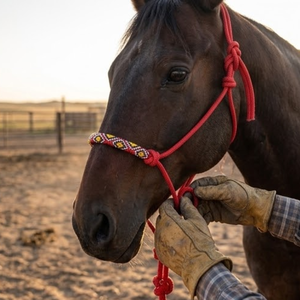 Cuerda de Entrenamiento Profesional Roja, Cabezal de Caballo Trenzado a Mano, Brida de 4 Hilos, Nudo de Fiador para Establos, Lazo para Caballo, Equipo Práctico y Duradero - Product Image 2