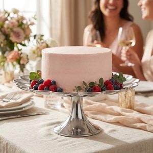 Support à gâteau artisanal en acier inoxydable SS304 de 26 cm, finition miroir, sans danger pour les aliments et bordure en forme de pétale Kanan, pour la décoration de la maison, les tables d'hôtel, les mariages et comme cadeau. - Product Image 2