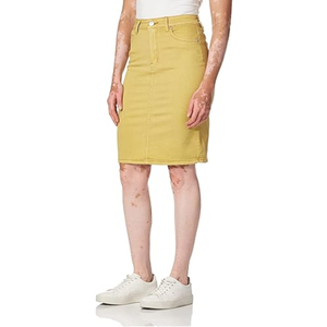 Women's Summer Casual <b>Knee</b> Mini Cotton Denim Skirt Washed Slim Fit Button Decoration Natural Waistline Featuring Pocket Hem - Product Image 3