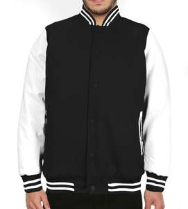 Blouson universitaire de luxe pour homme avec broderie chenille, col montant, corps en laine personnalisé, manches en cuir, style baseball rayé - Product Image 5