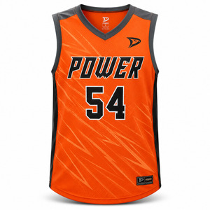 <b>Power</b> Men's Basketball Jersey V-Neck Sleeveless Orange Sublimated Moisture Wicking Athletic Fit - Product Image 3