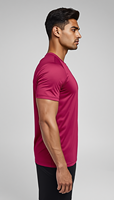 T-shirt décontracté pour homme en jersey 100% coton 220 GSM, col rond, manches courtes, rose uni, vêtements de sport |   Logo avant |   Vêtements de sport à séchage rapide