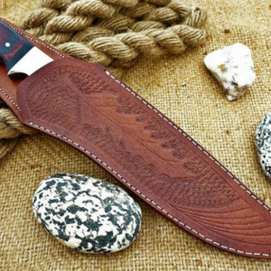 Couteau de chasse artisanal en acier D2 avec manche en micarta noir et rouge, lame fixe polie, couteau de camping d'extérieur, étui en cuir marron - Product Image 5