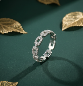 Sterling <b>Silver</b> <b>Eternity</b> Cuban Link <b>Ring</b> IGI Certified Lab Grown VVS Diamond Iced Out Ethnic Style Jewelry for Women - Product Image 3