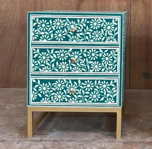 Luxury Handmade Resin Bone Inlay Nightstand With 3 <b>Drawers</b> Metal Base Modern End Table Cabinet <b>Side</b> Table Home Decor Accent - Product Image 6