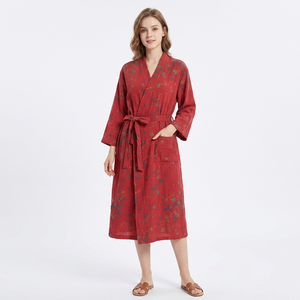 Oferta Especial: Bata de Dormir Ligera y Transpirable de Algodón Jacquard con Cuello en V y Mangas Largas para Mujer, Ideal para el Hogar - Product Image 1