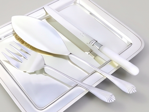 Stainless Steel Cake Server Set With Spoon Fork And Knife 3 Piece Reusable Cake Tools For Decorations Celebrations And Parties - Product Image 1