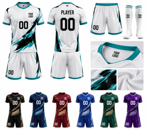Ensemble maillot et short de football personnalisé imprimé par sublimation, col en V, anti-transpiration, respirant, unisexe, pour adulte, idéal pour l'été et respectueux de l'environnement - Product Image 6