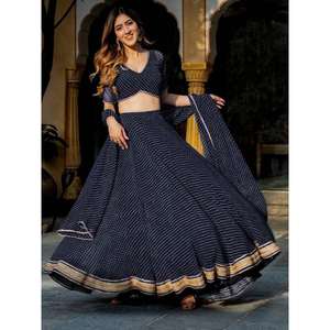 Exquisito negro Laheriyah estampado Georgette diseñador Lehenga Choli para mujer - Product Image 5