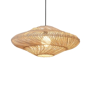 Abat-jour en bambou et rotin de style asiatique de luxe en gros à bas prix, personnalisable, fait à la main, finition en acier poli, léger, décoration d'intérieur - Product Image 5