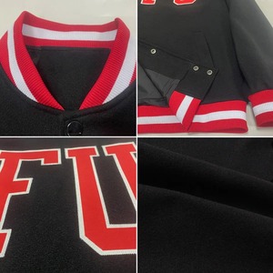 Custom Black Red <b>White</b> Varsity Letterman <b>Jacket</b> Wholesale Unisex Full Snap Bomber College Team Sports Fashion Baseball Coat - Product Image 5