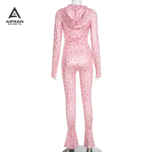 AIFRAN Ensemble de survêtement 2 pièces pour femme, imprimé léopard, sweat à capuche et pantalon de jogging à manches longues, tenue de sport décontractée d'automne, vente en gros - Product Image 2