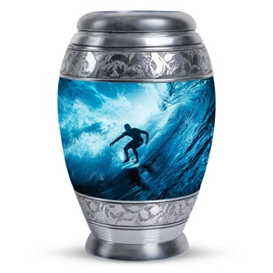 Urne funéraire Majestic Peacock pour cendres humaines - Urne commémorative en métal doré avec paon aux plumes brillantes au bord de l'eau pour adultes - Product Image 2