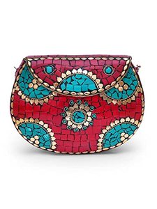 Vintage Clutch - Metal Mosaic Stone & <b>Shell</b> Design Purse - Handmade Women's Handbag - Product Image 3