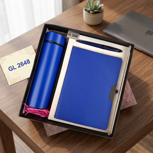 3 Piece Blue Corporate <b>Gift</b> <b>Set</b> with Notebook Ball Pen and Stainless Steel Vacuum Water Bottle for Office Employee Gifting - Product Image 4