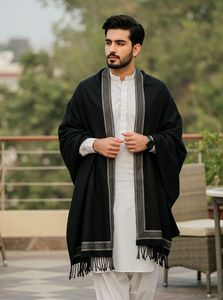Men Long <b>Wool</b> <b>Shawl</b> Solid Black Winter Wear Durable Windproof Lightweight Traditional Scarf for Daily Use - Product Image 6