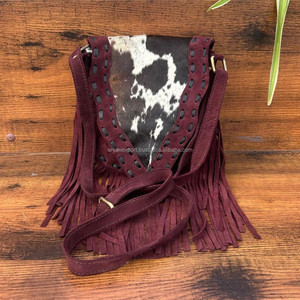 Bolsos cruzados con flecos bohemios de cuero de gamuza con pelo Real occidental para mujer, monedero de punto de mano de cuero genuino personalizado - Product Image 2