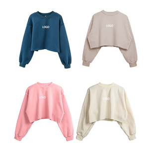 Oversized <b>Crop</b> <b>Top</b> Sweatshirt Batwing Sleeve O-Neck Unisex Pullover Solid Color Printed Logo Front Autumn Streetwear - Product Image 2