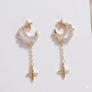 ต่างหูรูปพระจันทร์เสี้ยวประดับเพชรแล็บโกรว์ทองคำแท้ 14K ต่างหูห้อยระย้าดีไซน์หรูหรา ของขวัญเครื่องประดับชั้นดีสำหรับเธอ เหมาะสำหรับใส่ไปงานปาร์ตี้ - Product Image 2