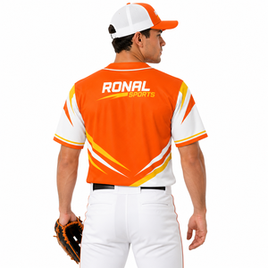 RONAL SPORTS เสื้อเบสบอลชายแขนสั้นสีส้มสีขาวซับลิเมชั่นแห้งเร็วชุดยูนิฟอร์มผู้ใหญ่ขนาดทุกฤดูกาล - Product Image 4