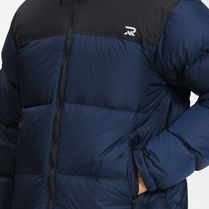 Men's Navy Blue Puffer Jacket Stand Collar Zipper Closure Windproof Casual Winter Coat Regular Fit Polyester Filling - Product Image 5