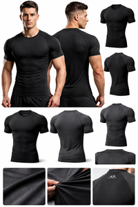 MMA BJJ No-Gi Rash Guard Unisex <b>Compression</b> <b>Shirt</b> Half Sleeve Breathable Quick Dry UPF50+ Anti-Bacterial Eco Friendly Front OEM - Product Image 3