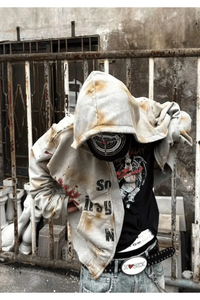Unisex Hooded Zipper Sweatshirt Oversized French Terry Print Casual Autumn Style with Blood Splatter Design - Product Image 6