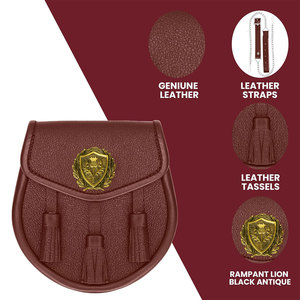 Scottish Vegan Faux Leather Sporran with Leather <b>Belt</b> & <b>Chain</b> Brown Leather Thistle Badge Highland Outfit - Product Image 2