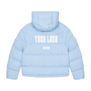 <b>Light</b> Blue Canvas Stand Collar <b>Puffer</b> <b>Jacket</b> Winter Casual Zipper Front Windproof Polyester Shell Regular Fit Unisex - Product Image 2
