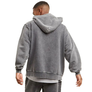 Sweat à capuche vintage pour homme, hiver, délavé à l'acide, 100% coton, coupe oversize, épaules tombantes, poche, motif uni, teinture unie - Product Image 4