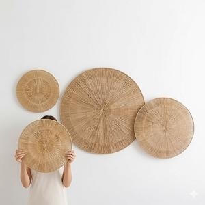 Décoration murale rectangulaire en rotin faite à la main, écologique, grande taille, style bohème naturel, pour la décoration intérieure. - Product Image 1