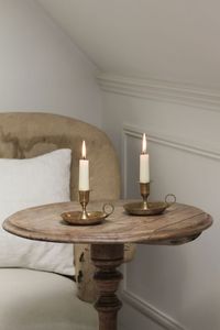 <b>Brass</b> <b>Candlestick</b> <b>Holder</b> Classic Design Home Decoration Metal Candle <b>Holder</b> with White Candle on Table - Product Image 1