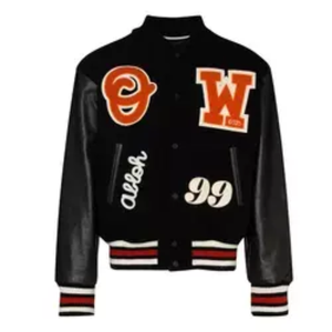 Veste universitaire noire pour homme, design avec patch brodé, style preppy, vêtement d'automne, coupe classique, col rabattu, matière PU - Product Image 1