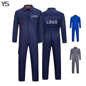 Combinaison de travail unisexe JNA Group, bleu foncé avec bordure orange, bretelles réglables, plusieurs poches, usage industriel, polyester, certifiée CE - Product Image 1