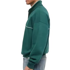 Nouveautés : Sweat-shirt décontracté pour homme, hiver, col zippé, 100 % coton molletonné, coupe oversize, couleur unie, avec impression numérique - Product Image 4