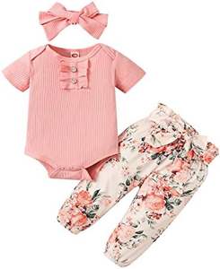 Newborn Cute Infant Baby Girl <b>Romper</b> <b>Knitted</b> Anti-Wrinkle Washable YKK Snap Button Closure Casual Summer Bamboo Spandex - Product Image 2