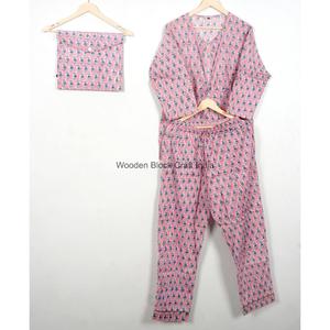Ensemble de pyjama unisexe en coton 100% écologique, décontracté d'été, multicolore, 2 pièces, taille élastique simple, imprimé floral, manches longues - Product Image 6