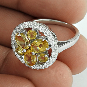 Bague de cocktail de luxe pour femme en argent sterling 925 avec motif floral, pavé de pierres de citrine naturelle et de zircone cubique AAA, idéale pour les bijoux de soirée - Product Image 2
