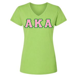 AKA V-Neck Tee Women Green Pink Letters Cotton T-Shirt Casual Fashion Short Sleeve Greek Apparel Comfortable Summer <b>Top</b> - Product Image 1