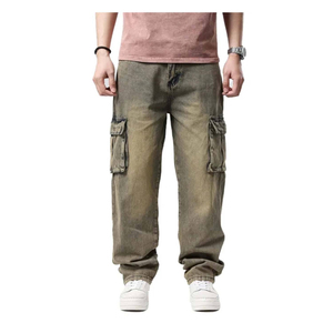 High Quality Men's Loose Color Block Washed Denim <b>Pants</b> With Pockets / Best Rate Breathable Custom Denim Jeans for Men - Product Image 5