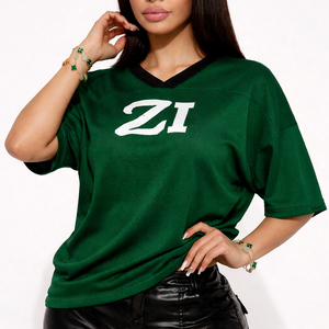 Jersey Deportivo Oversize Verde para Mujer, Estilo Y2K, con Paneles de Malla y Número, Jersey de Fútbol Americano, Venta al Por Mayor - Product Image 6